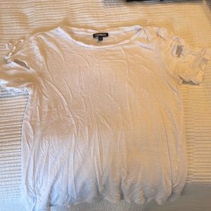 Express white tee with cutout sleeve detail